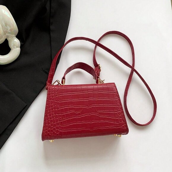 Burgundy Casual Women's Metallic Alligator Pattern Mini Handbag - Picture 2 of 11
